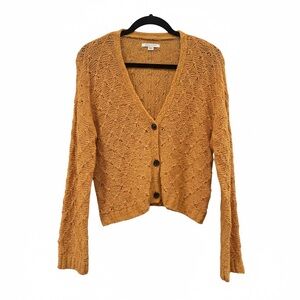 American Eagle $50 Mustard Yellow Pointelle Open Knit Cardigan M cotton blend